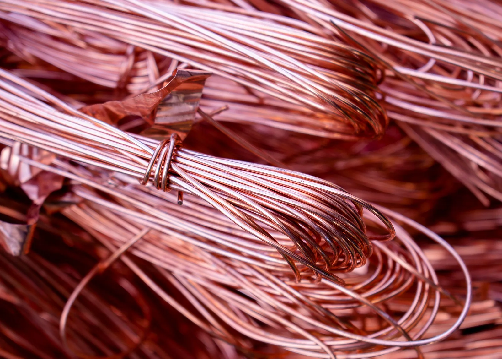 Bundled copper wire stripped for recycling