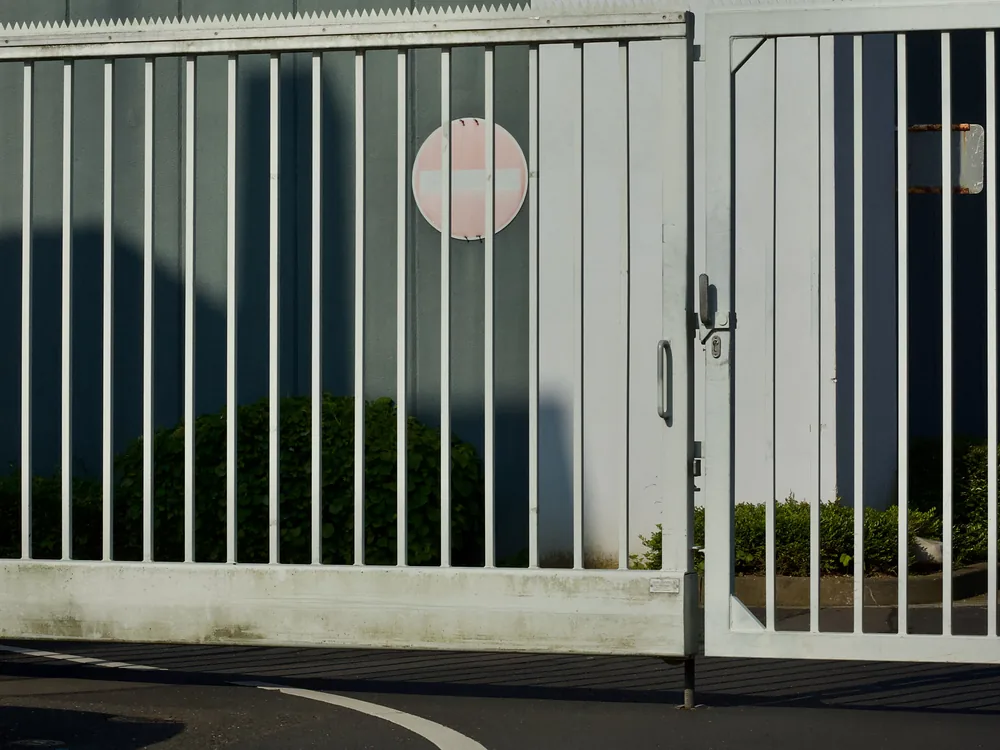 Sliding steel gate at an industrial building